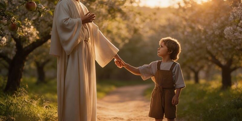 freepik jsus tenant un enfant par la main sur un chemin en 65267(1)